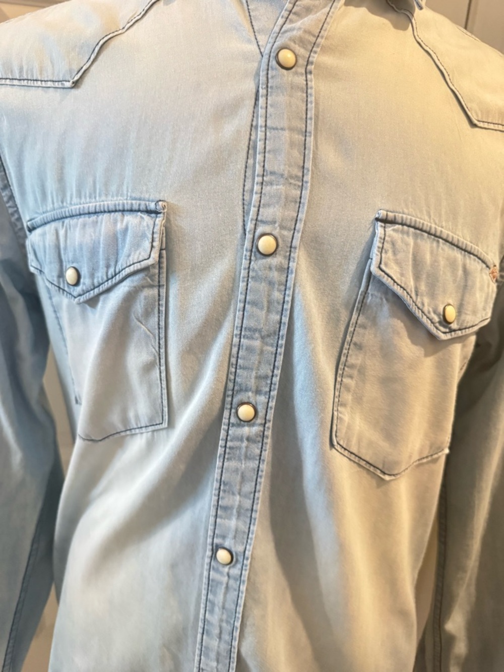 Jack and Jones Pale Blue Denim Snap Front Western Shirt Size Medium - Picture 4 of 8